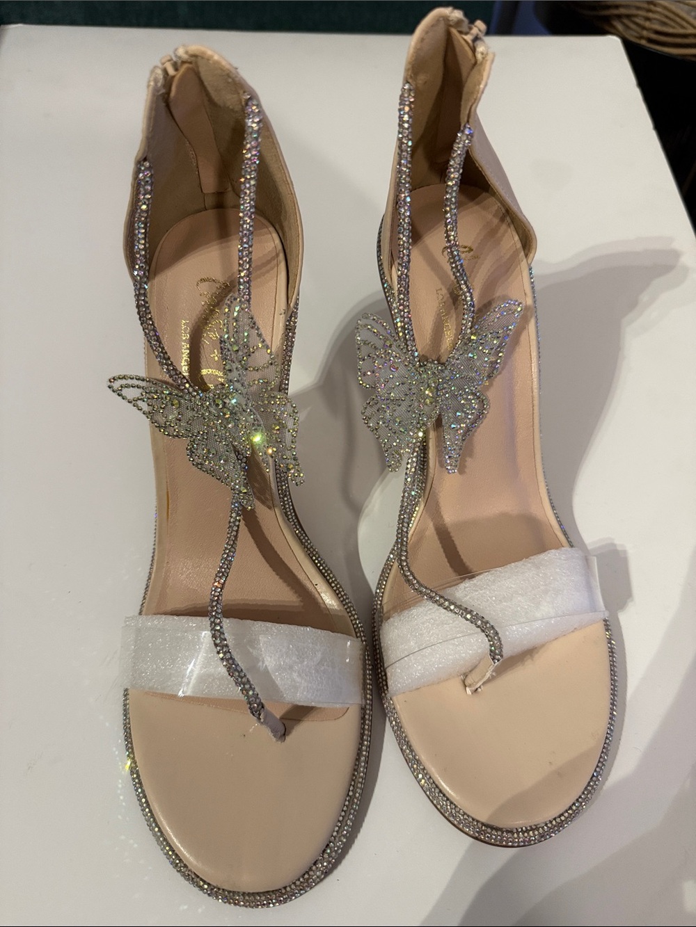 Chase + Chloe Crystal Butterfly Nude Heeled Sandals